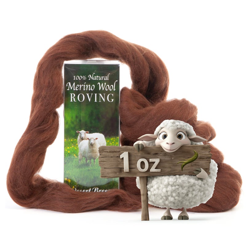 Desert Breeze Distributing 100% Natural Merino Wool Roving - Premium Combed Top Merino Roving Wool - Tapestry, Spinning, Wet Felting & Needle Felting Supplies - 21.5 Micron - 1 oz, Color Brown - Image 1